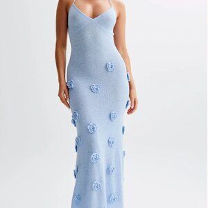 Meshki Suki Knit Maxi Dress With Flowers - Light Blue